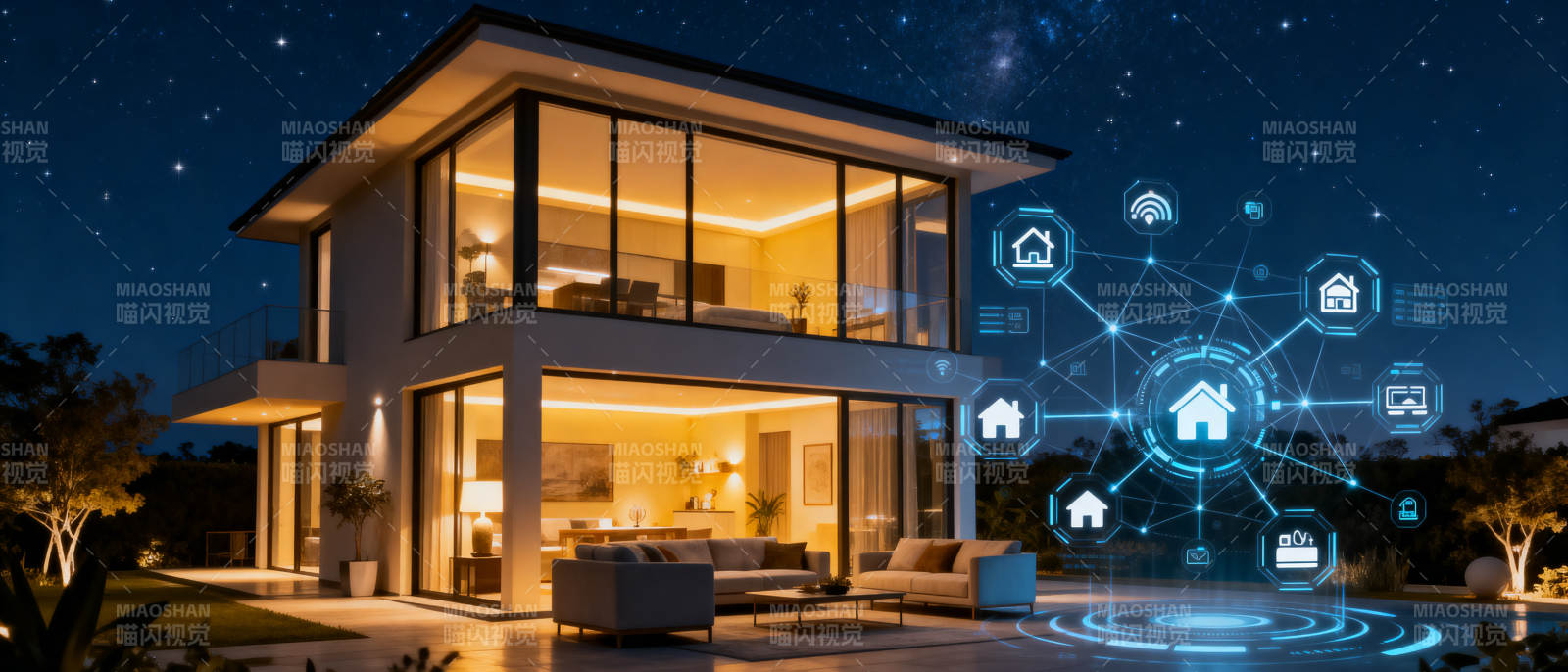 智能别墅夜晚科技生活图片