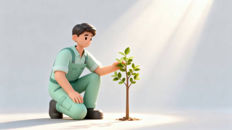人物种植小树环保场景图片