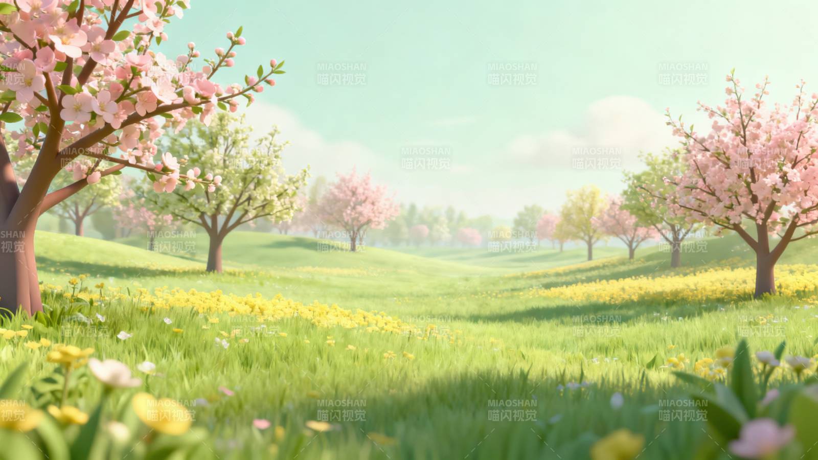 春日花树草地风景图片