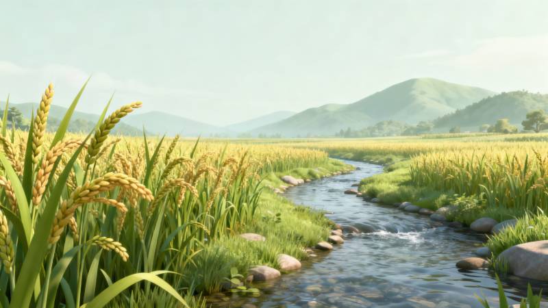 稻田溪流自然风光图片