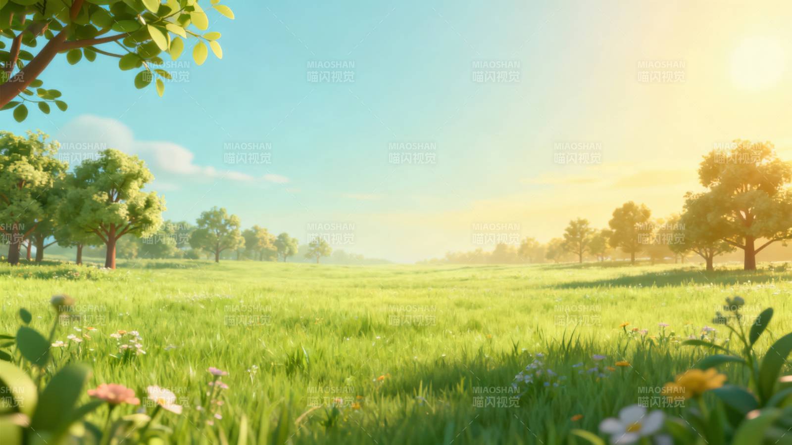 阳光草地绿树成荫图片