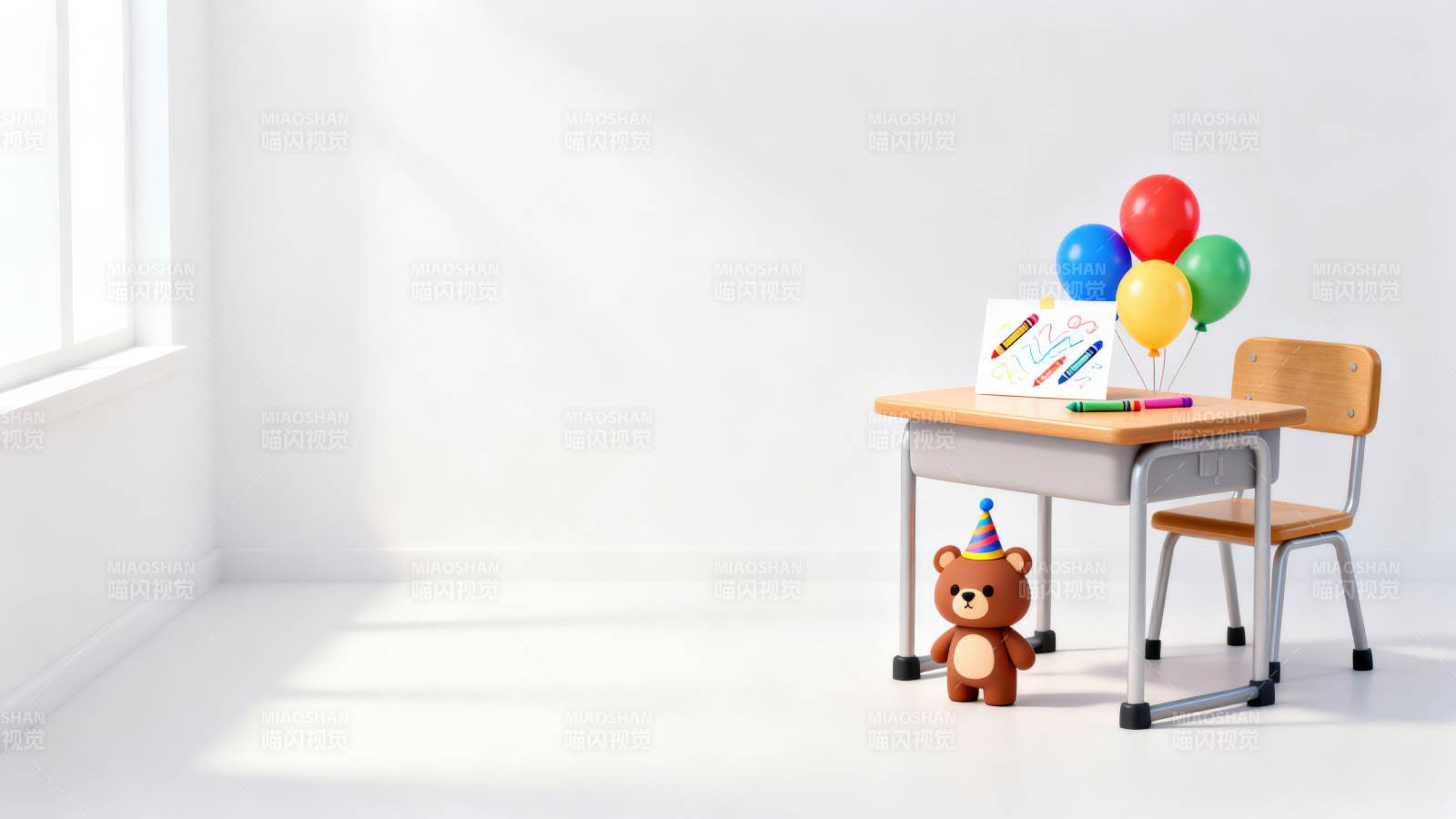 儿童学习桌与玩具熊图片