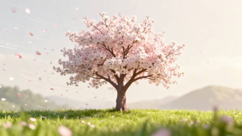 樱花树下春日花开图片