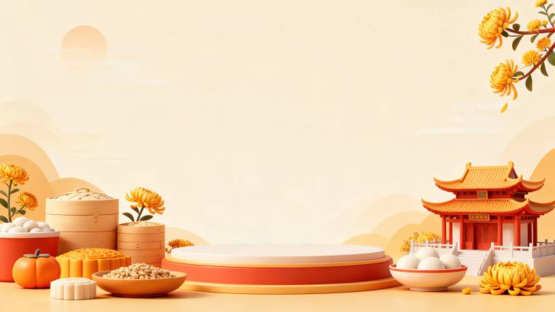 中秋节日传统美食与建筑图片