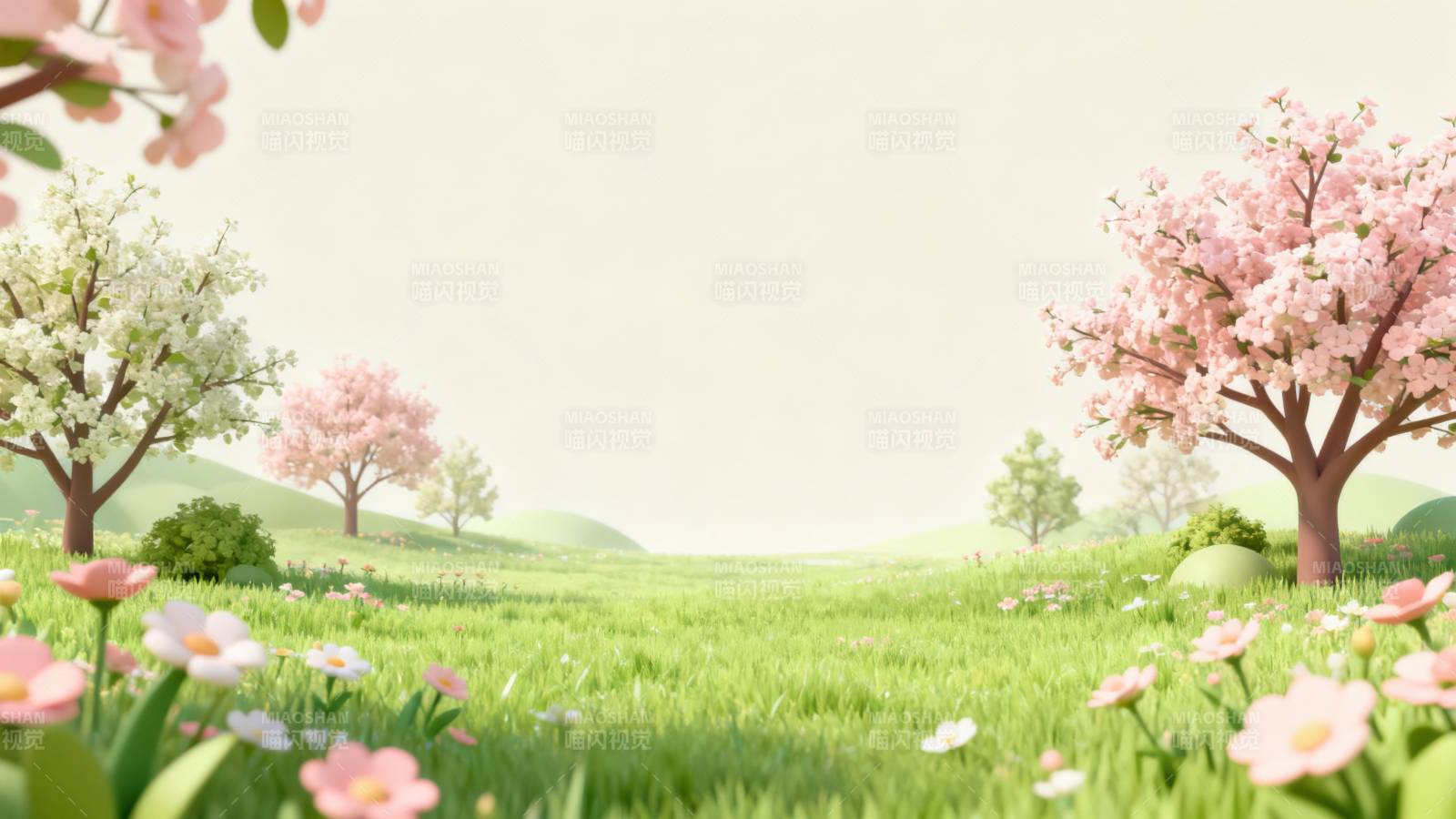 春日花开草地美景图片