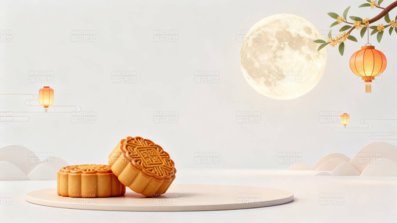 中秋月饼与满月图片