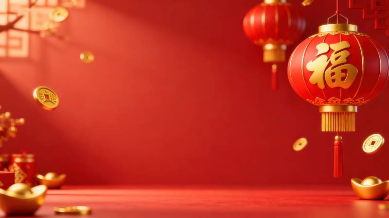 新年福字灯笼红色背景图片
