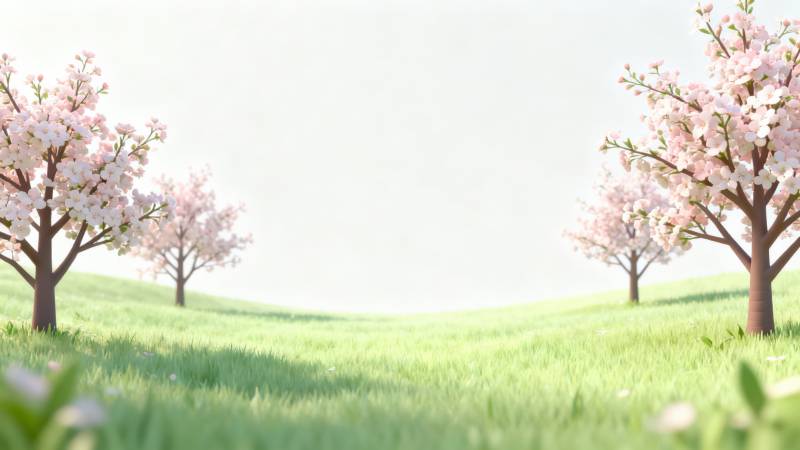 春日樱花草地风景图片