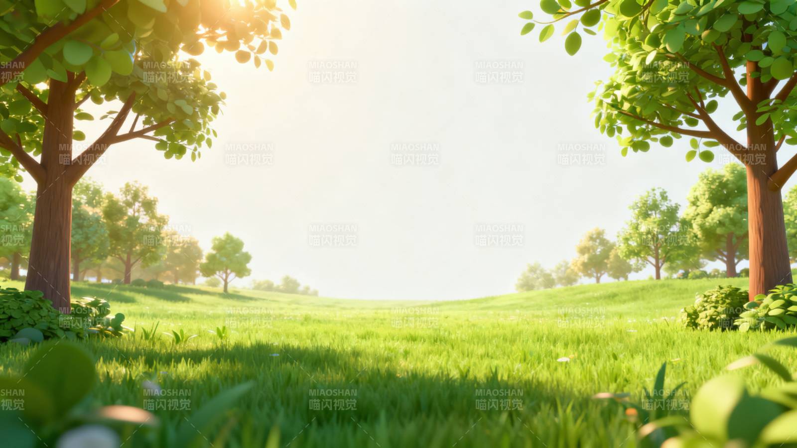 阳光草地绿树自然风景图片