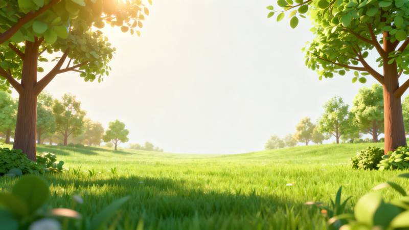 阳光草地绿树自然风景图片