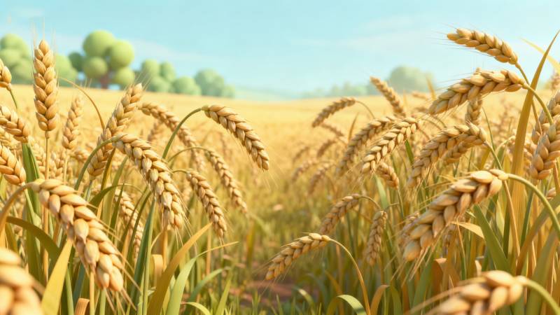 金黄麦田丰收景象图片