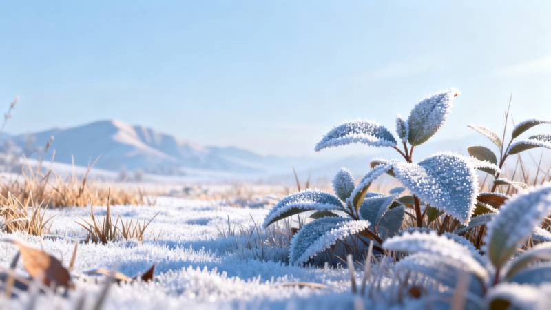 霜覆盖的植物与雪地图片
