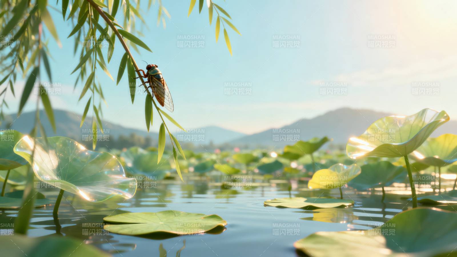 夏日蝉鸣荷塘静谧图片