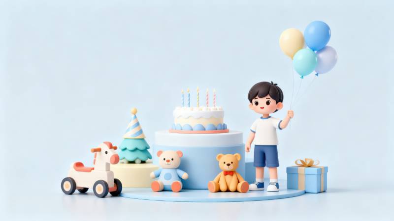 男孩生日派对场景图片