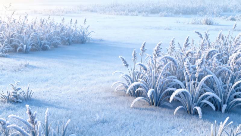 霜冻草地冬日清晨图片