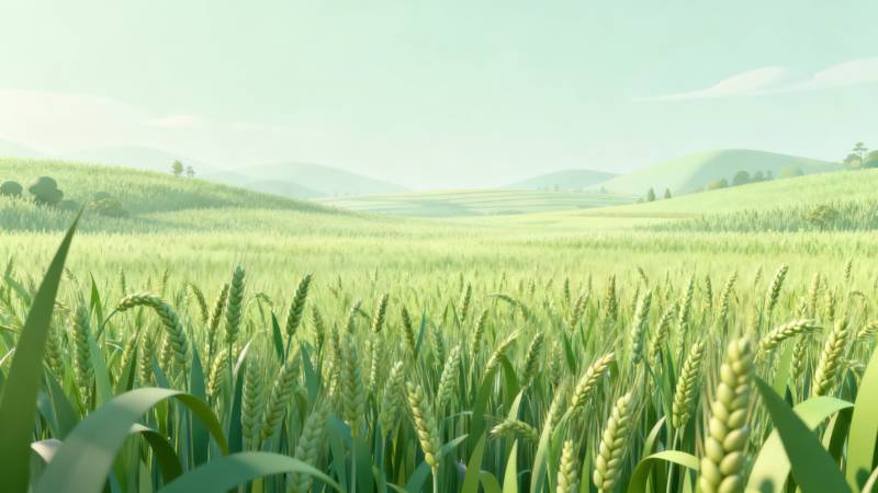 青翠麦田的宁静风景图片