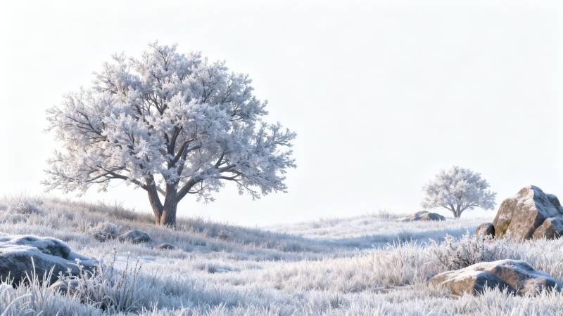 冬日雪地霜冻树景图片
