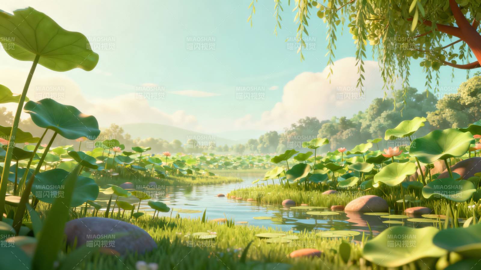 夏日荷塘静谧风光图片