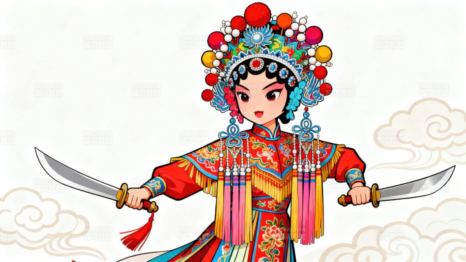 戏曲人物手持双刀图片