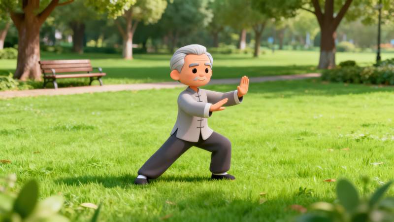 老人公园练太极图片