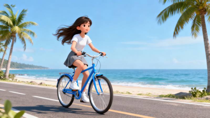 海边骑行享受阳光与海风图片