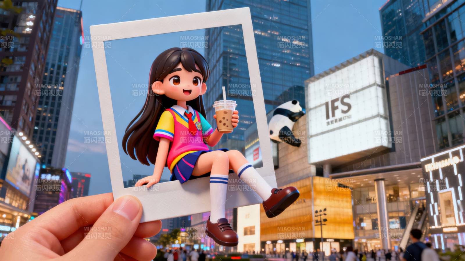 成都IFS大熊猫爬楼图片