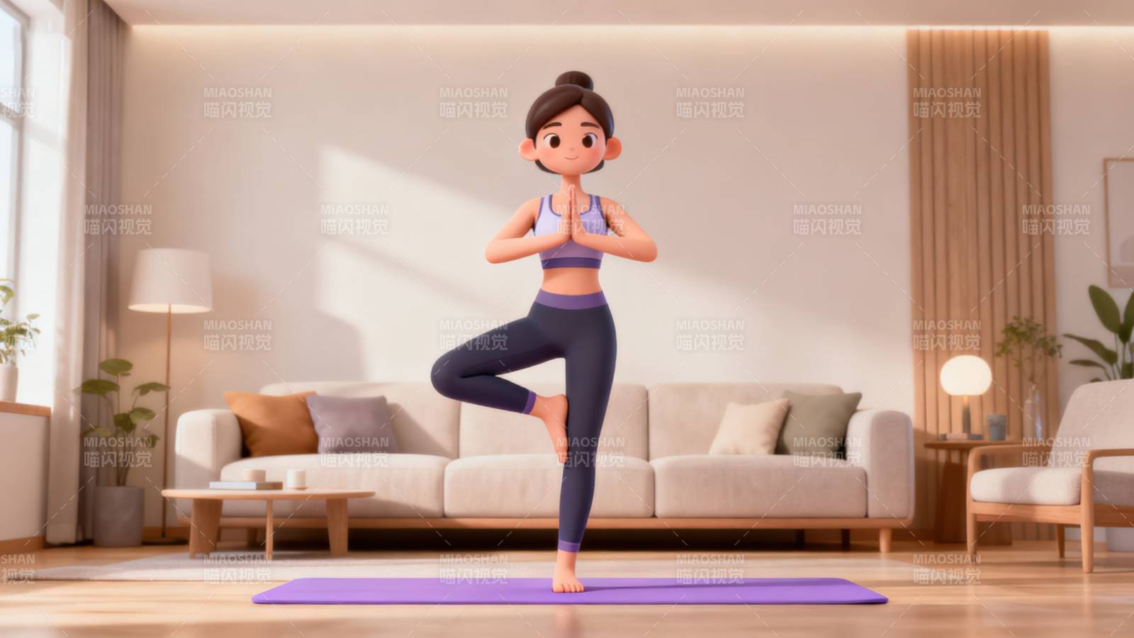室内瑜伽练习场景图片