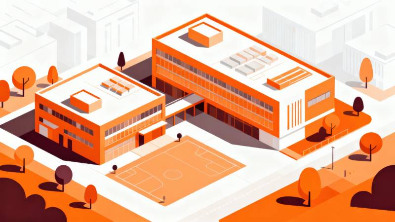 橙色校园建筑俯视图图片