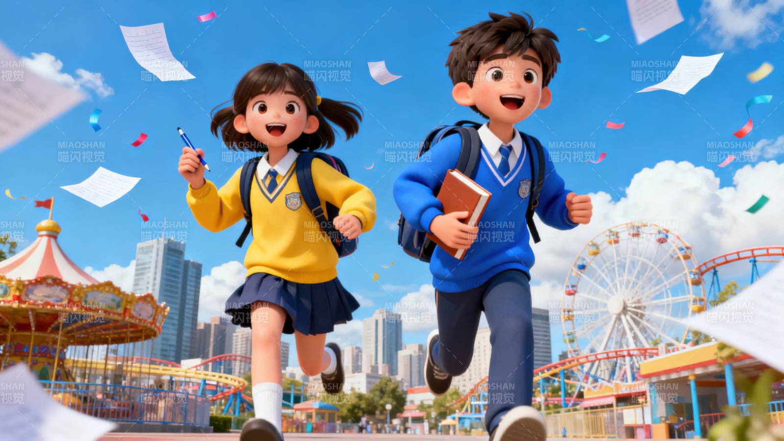 学生奔跑游乐场欢乐时光图片