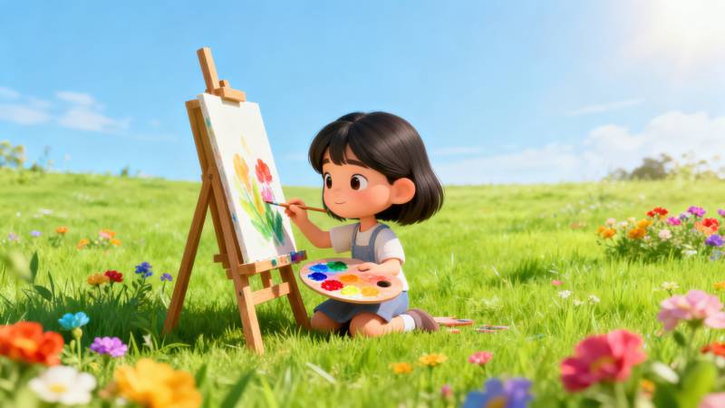 小女孩户外绘画图片