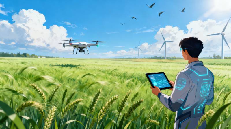 智能农业无人机田间作业图片