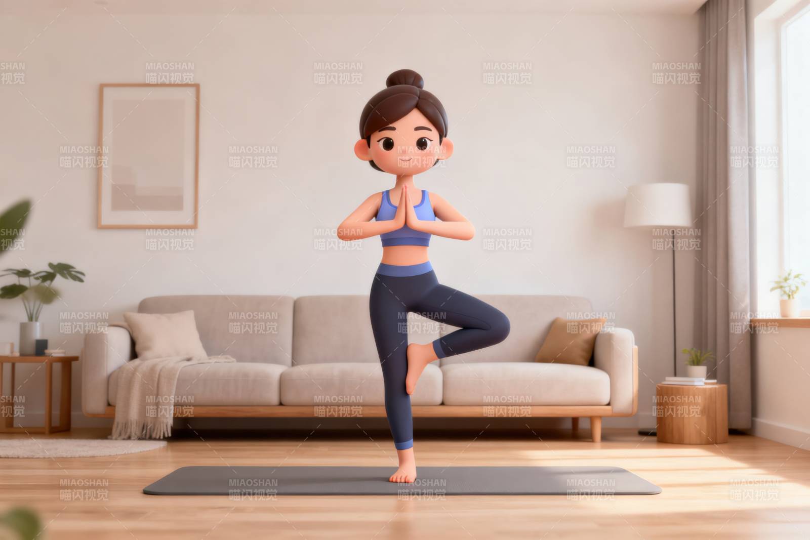 瑜伽树式室内练习图片