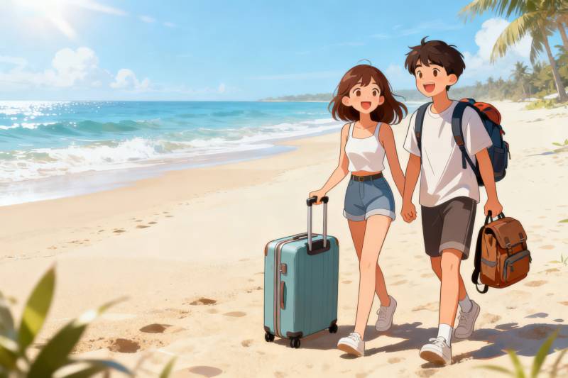 情侣海边旅行散步图片