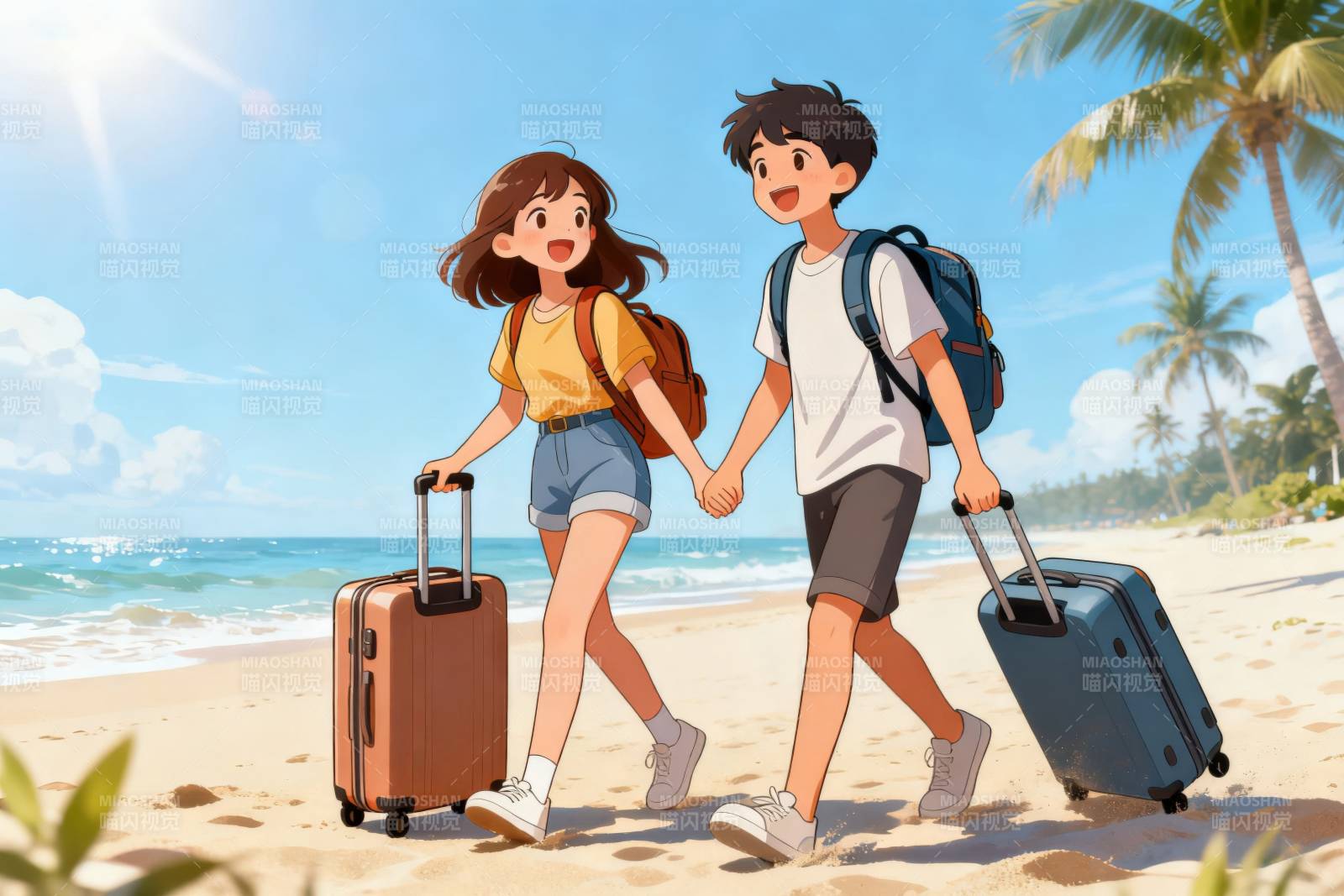 情侣沙滩旅行散步图片