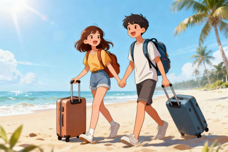 情侣沙滩旅行散步图片