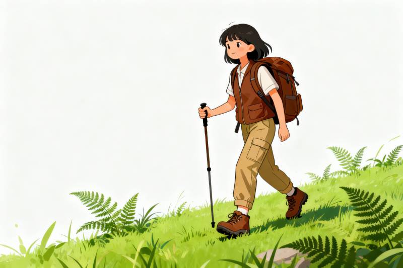 女孩徒步登山探险图片