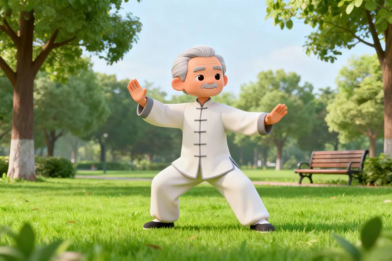 老人公园练太极图片