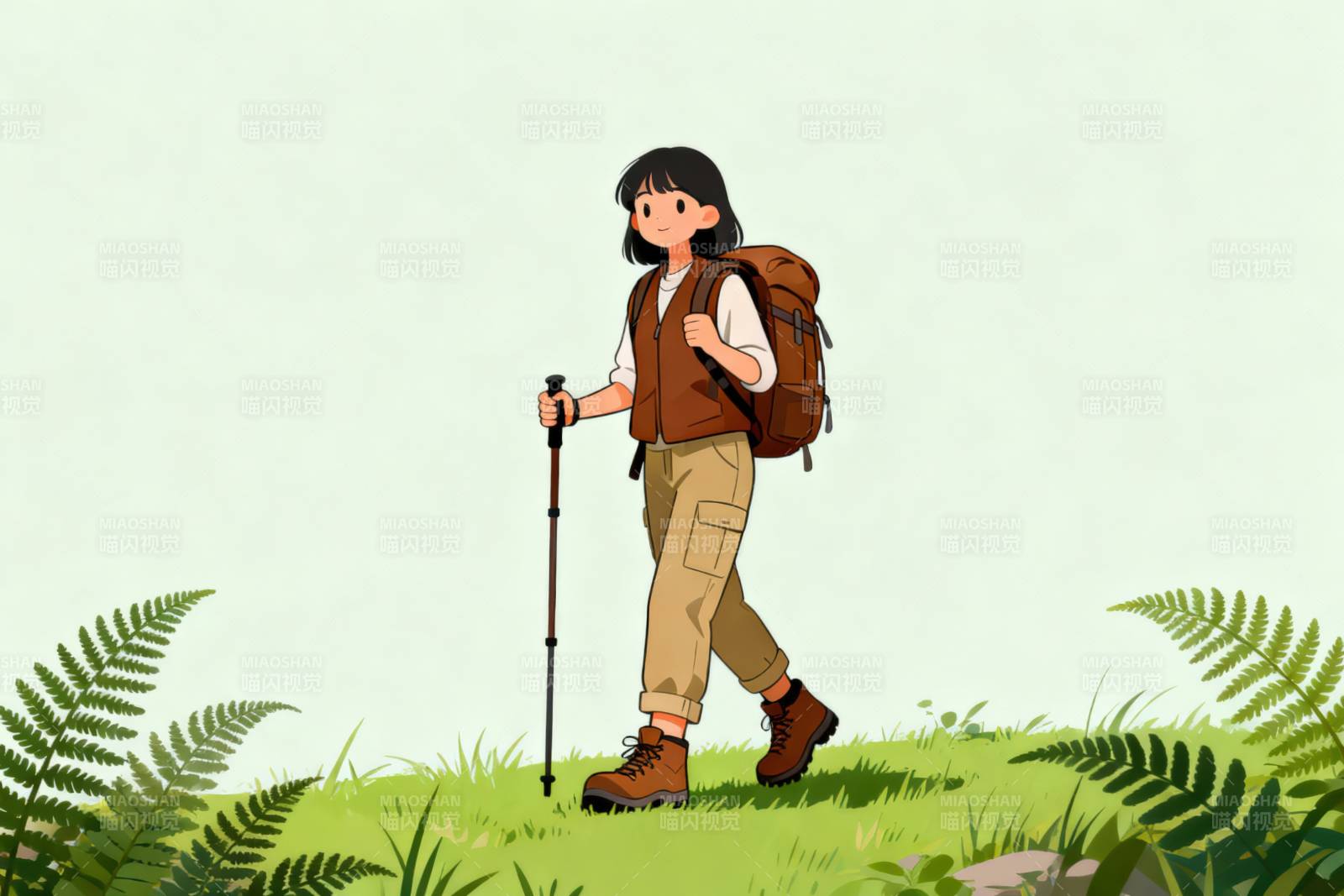 女孩徒步旅行登山图片