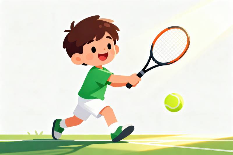 小男孩打网球的快乐时光图片