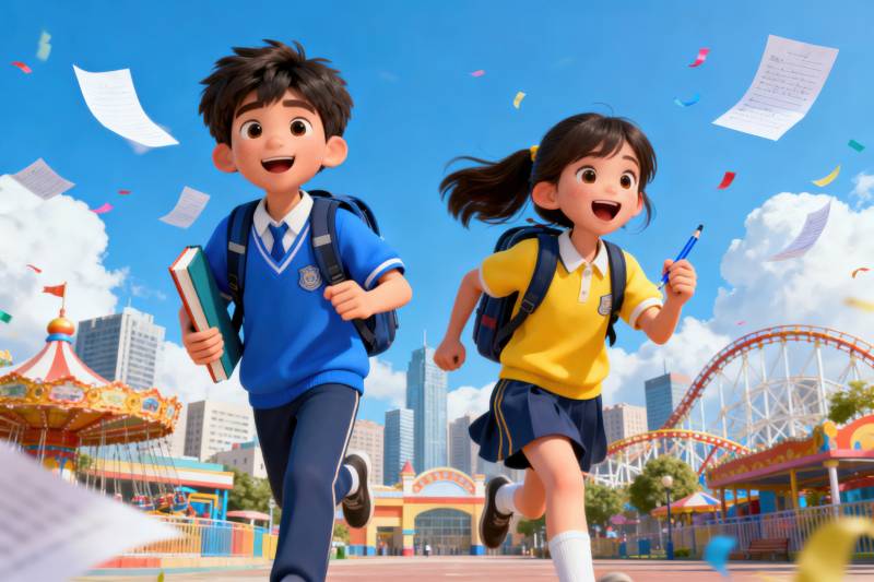 学生奔跑游乐场欢乐时刻图片