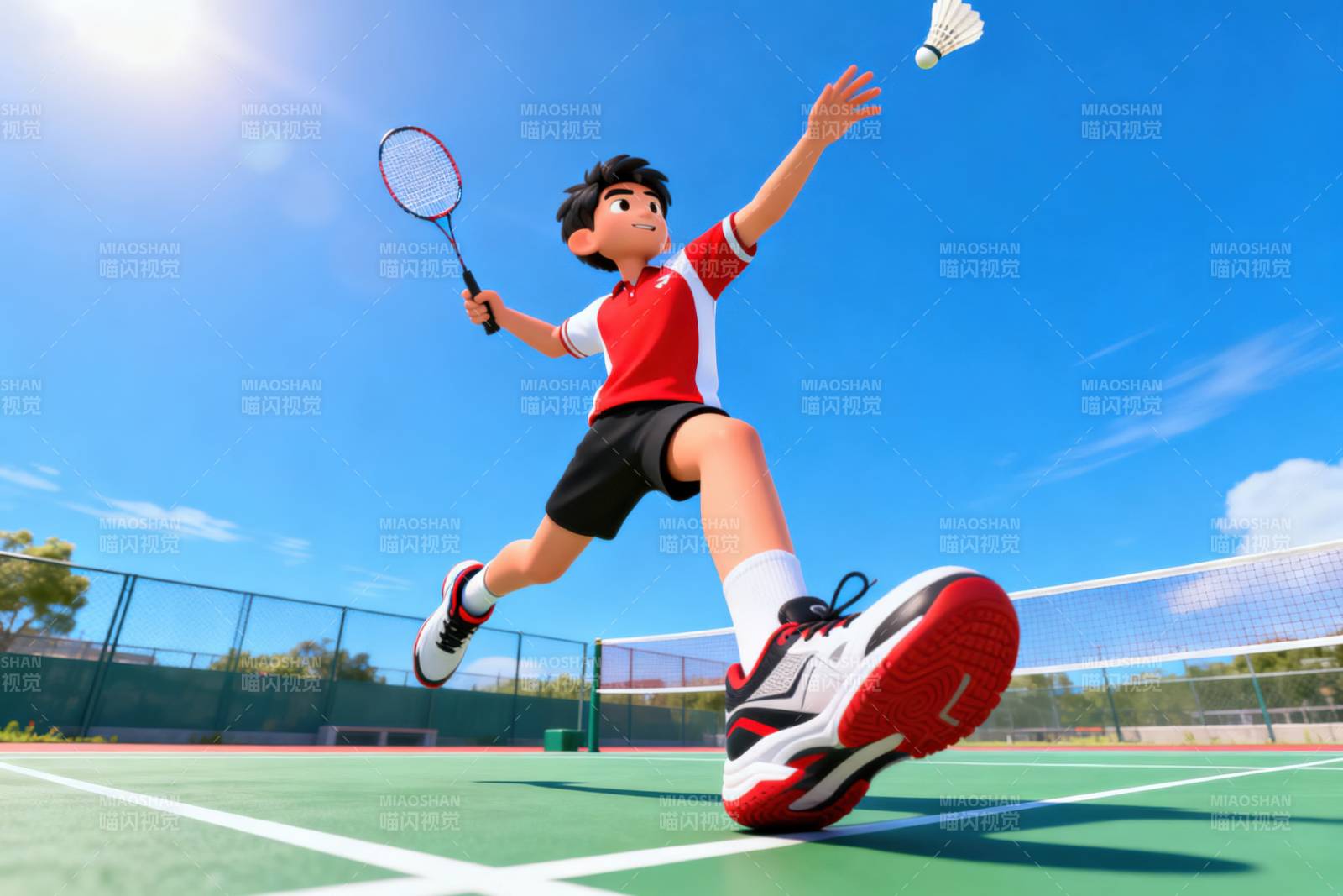 阳光下打羽毛球的少年图片