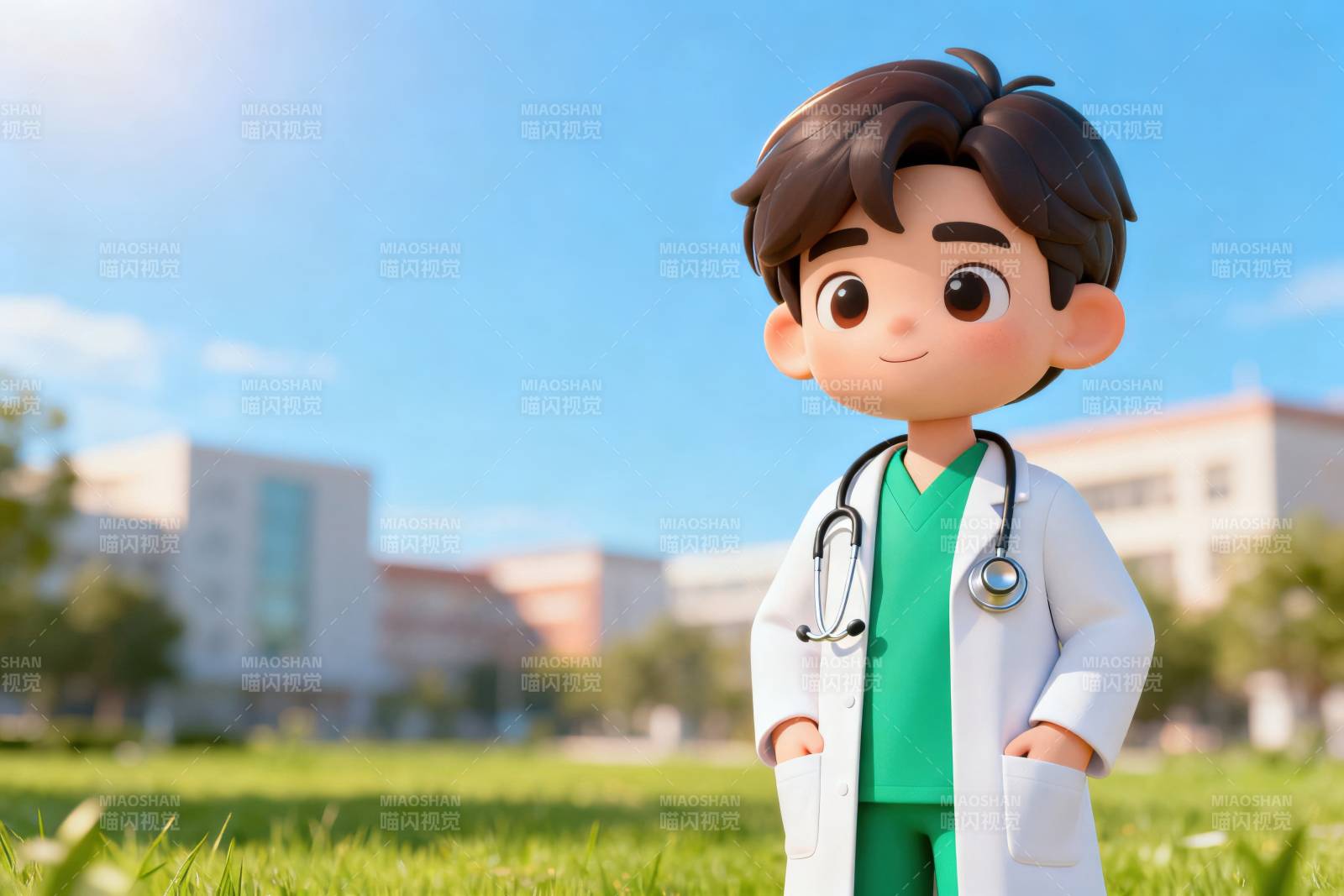 卡通医生站在户外草地图片