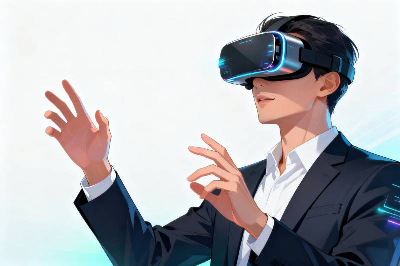 商务人士体验虚拟现实科技图片