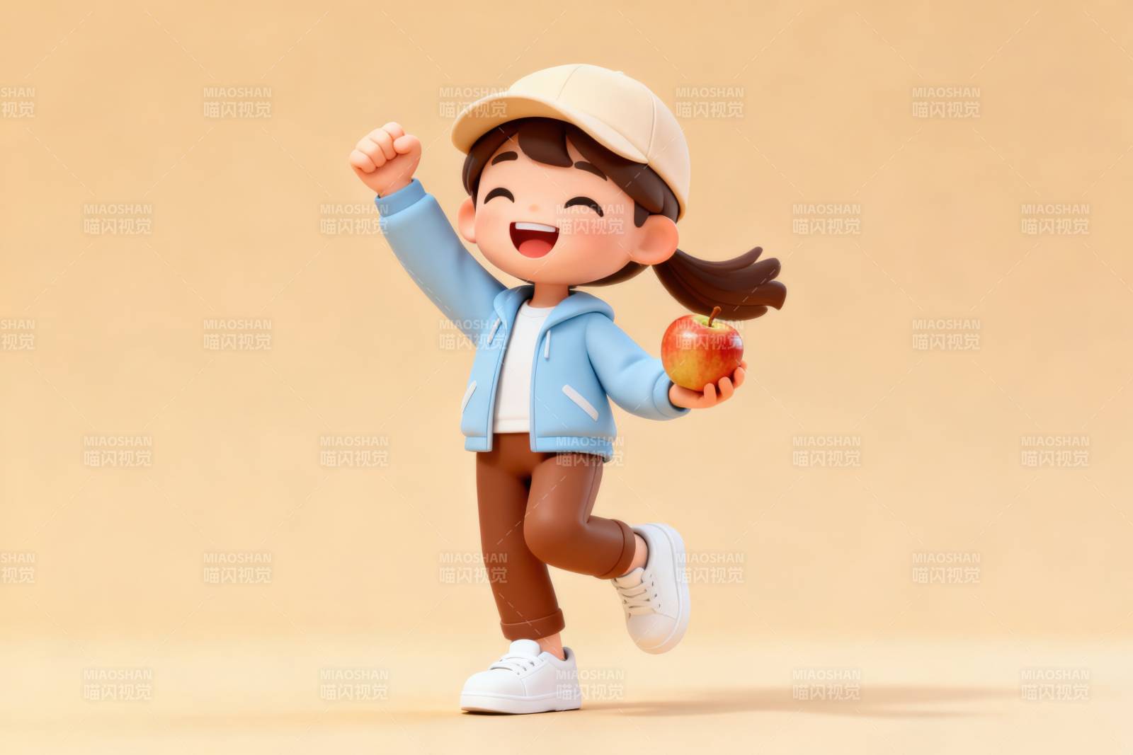 小女孩开心拿着苹果图片