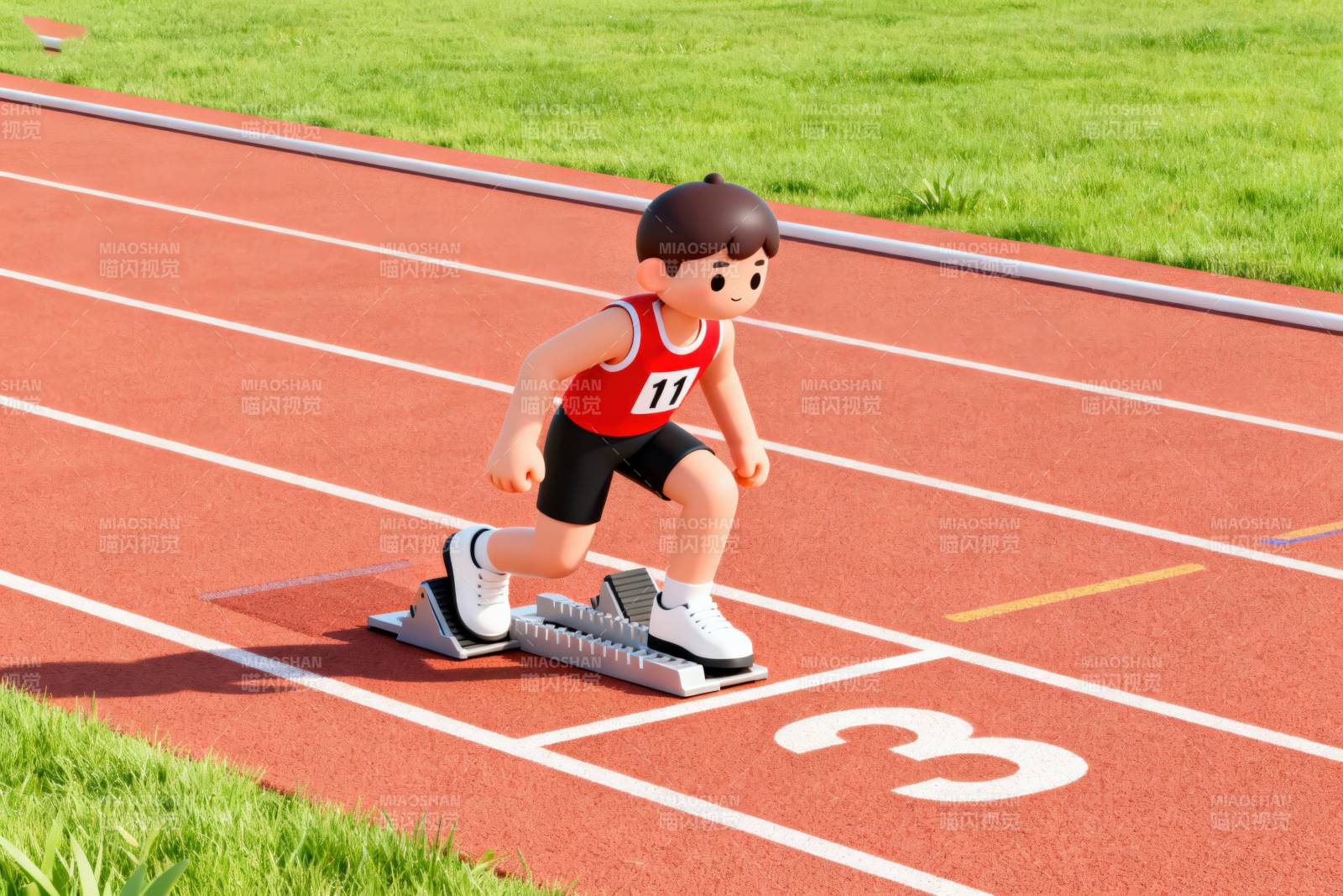 运动员起跑准备短跑比赛图片