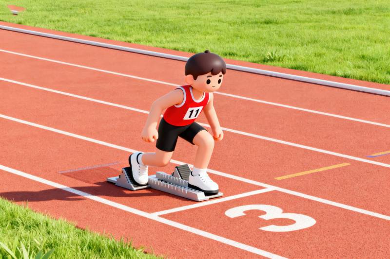 运动员起跑准备短跑比赛图片