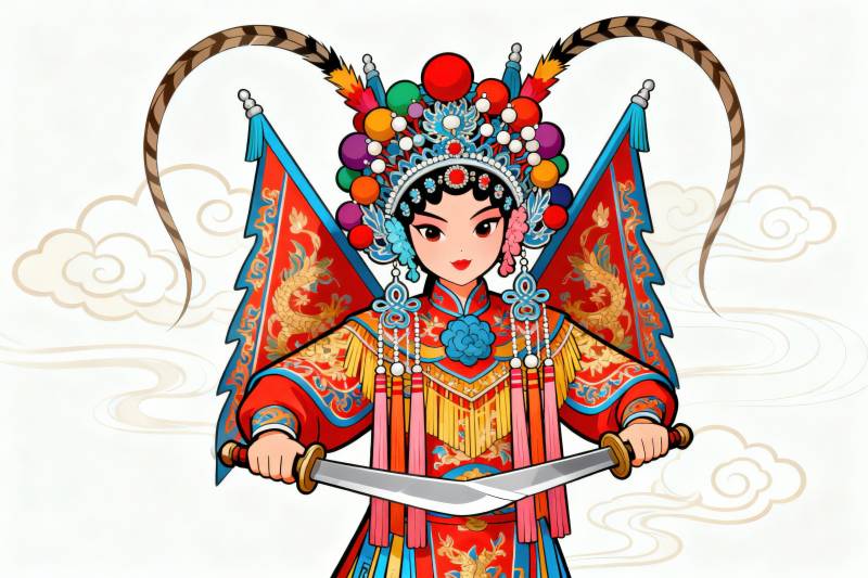 戏曲武将角色插画图片