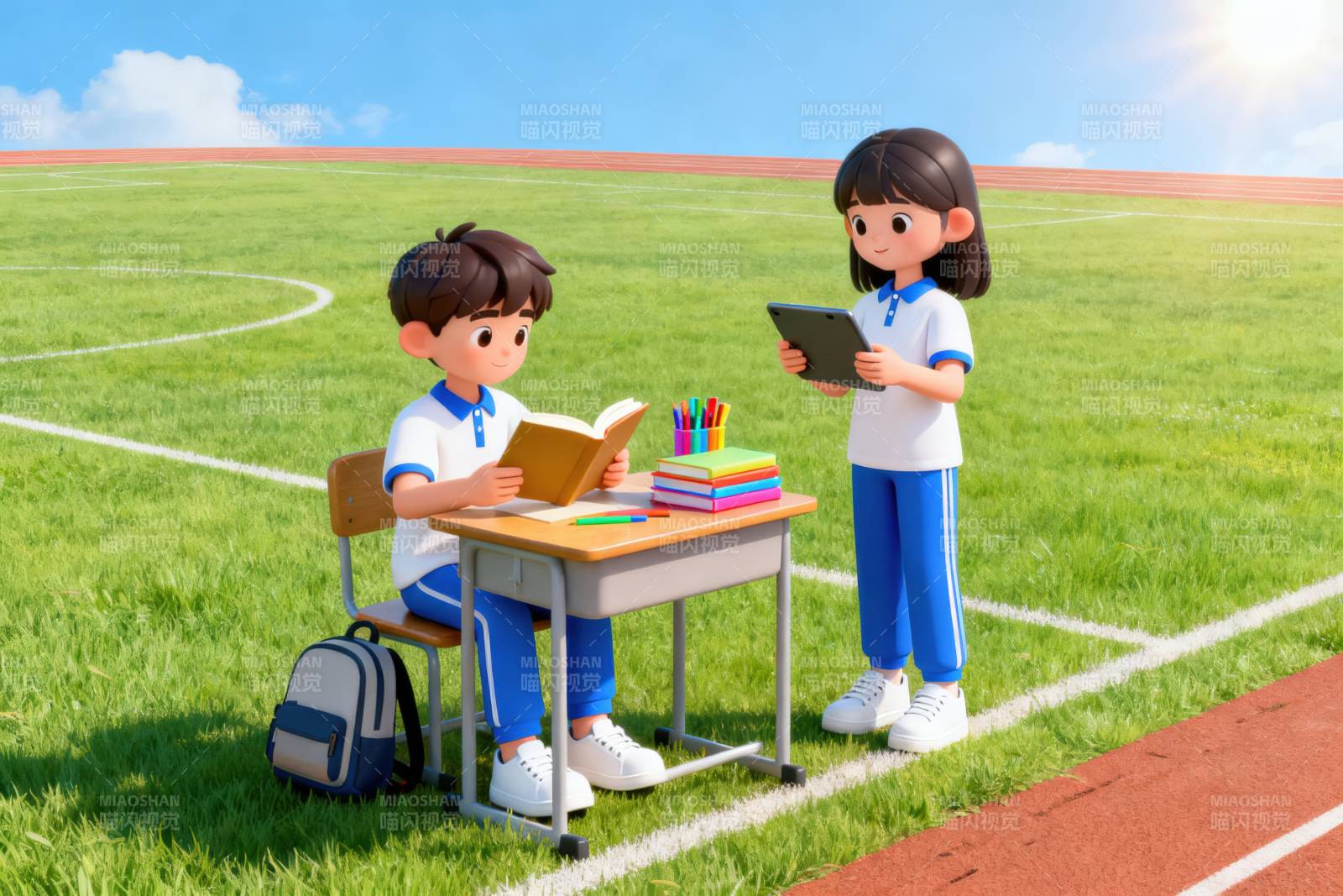 学生操场学习场景图片