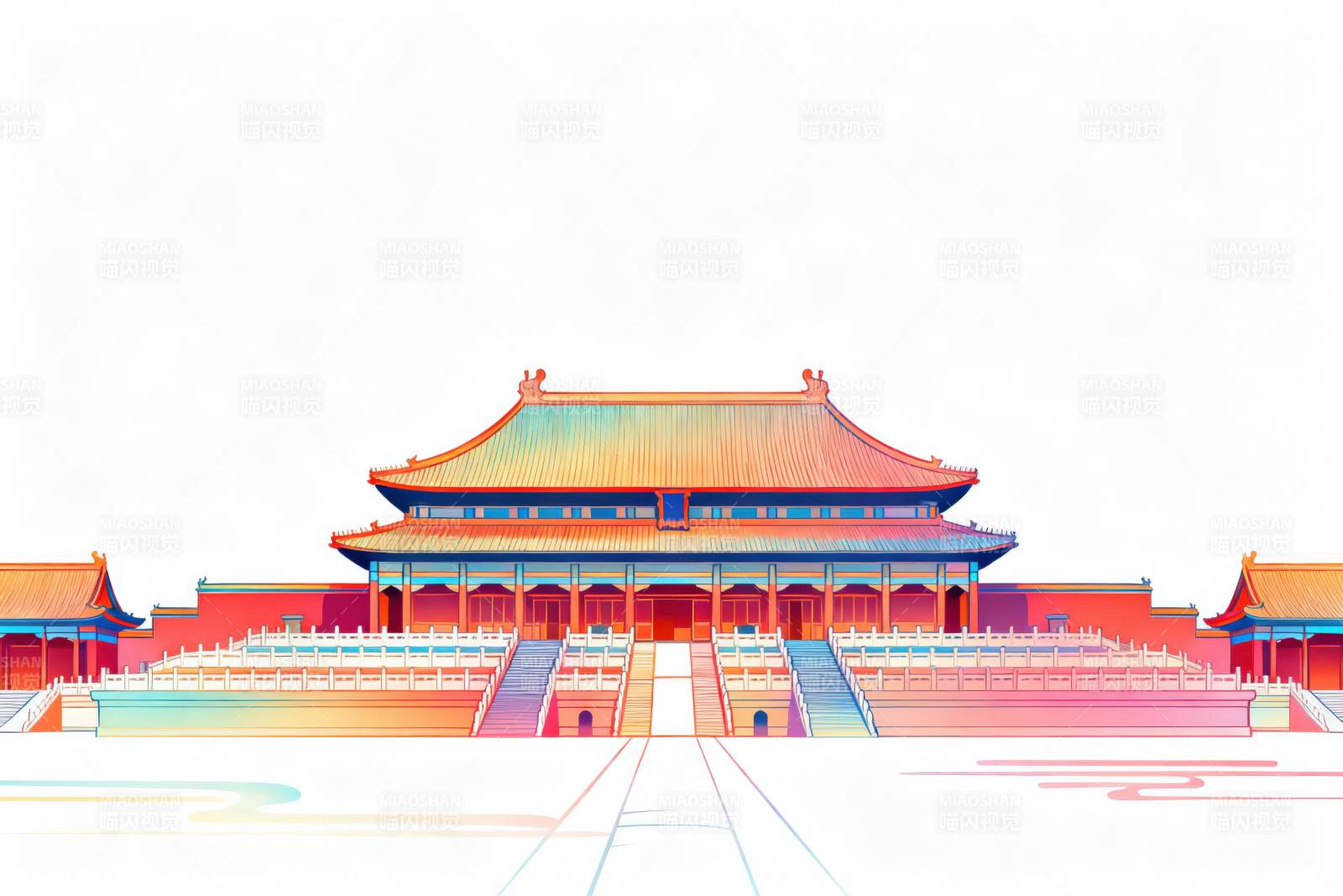 故宫建筑彩色插画图片