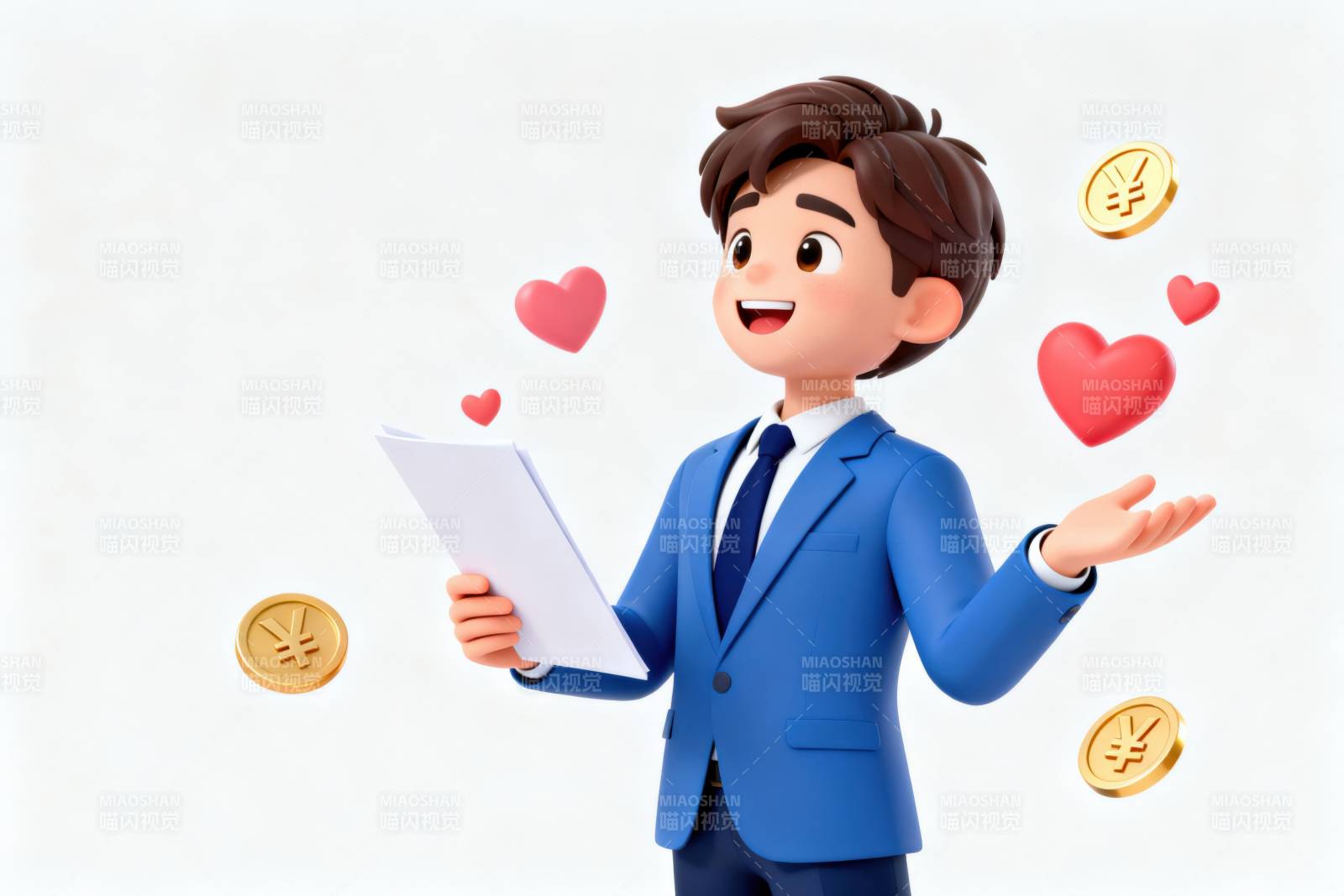 商务男士与爱心金币图片